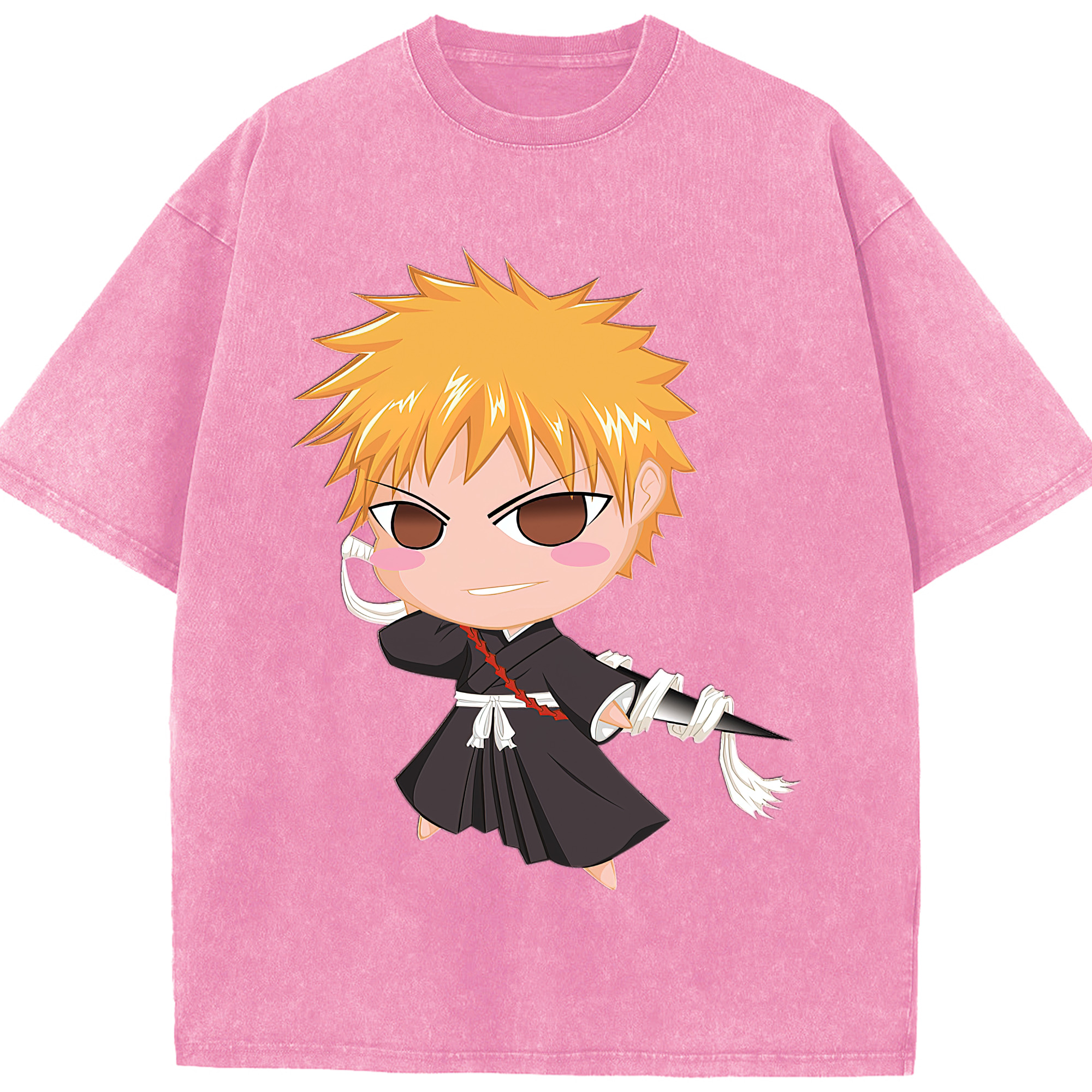 （画像用） ブリーチ 黒崎一護（くろさき いちご）BLEACH Kurosaki Ichigo 綿100% ヴィンテージ風 半袖Tシャツ（フロントプリント）